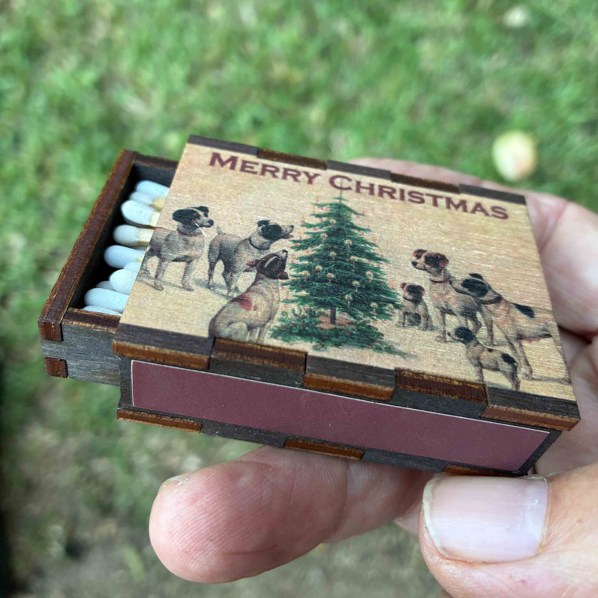 Matches • Christmas Dogs Wooden Matchbox • Stocking Stuffers