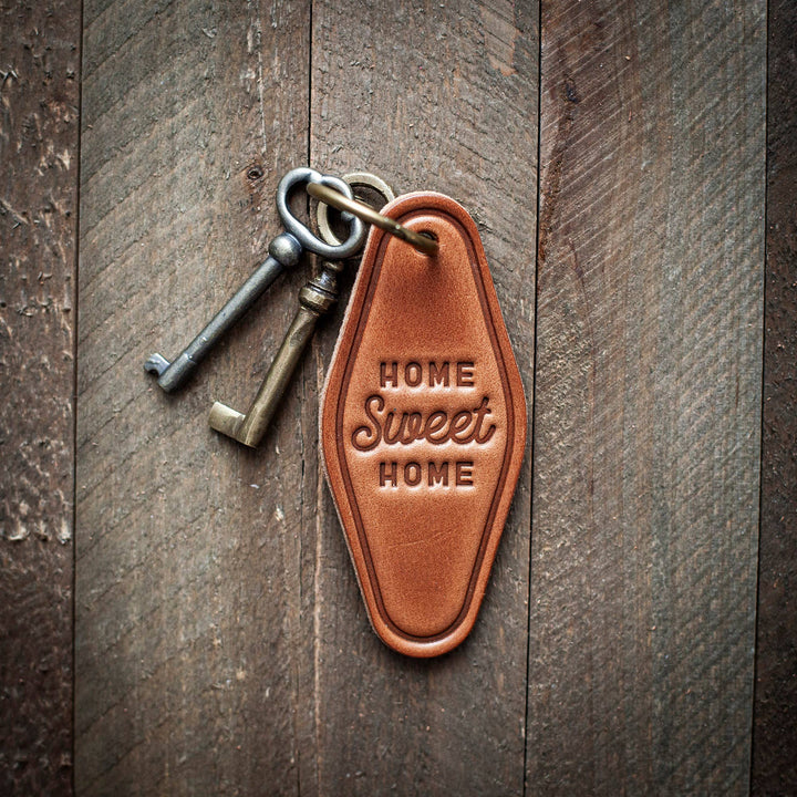 Llavero de cuero estilo motel "Hogar, dulce hogar"