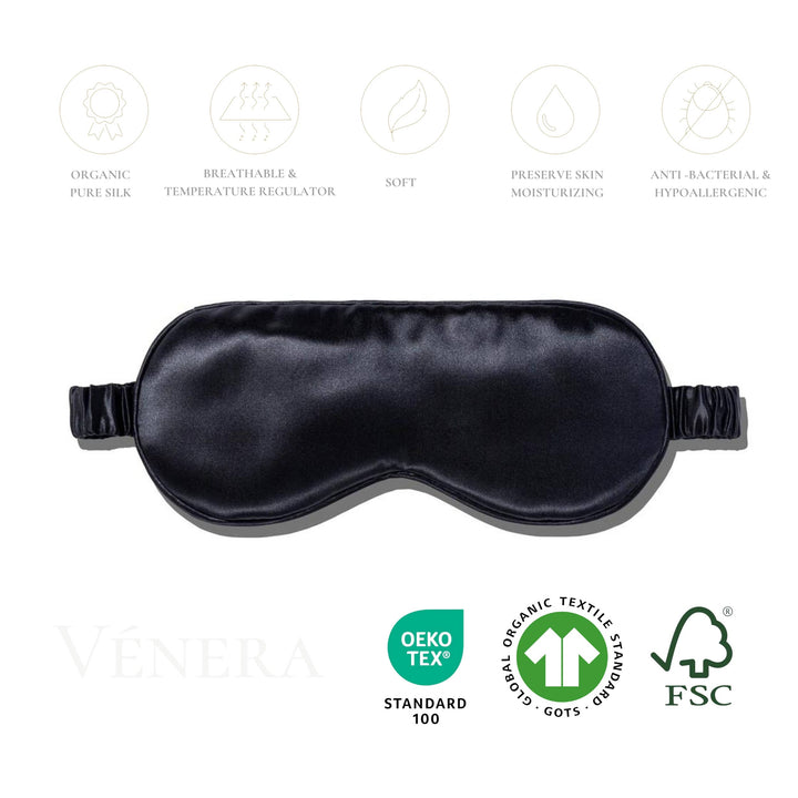 Mascarilla para ojos de seda pura 100 % orgánica - Negra