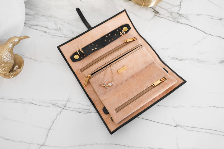 Estuche de viaje enrollable de cuero para joyas - Madame Bouvary