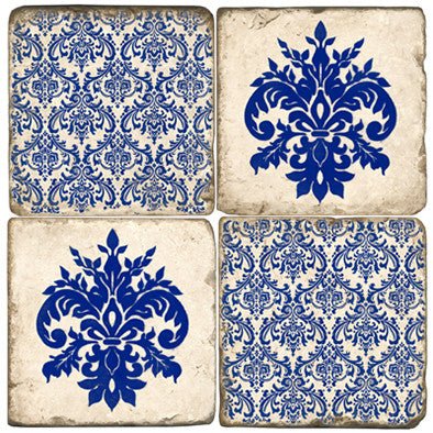 Blue Damask – Marble Coaster Set - Maison and Mer