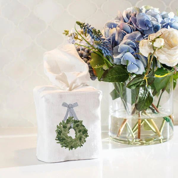 Boxwood Wreath Tissue Box Cover - Maison and Mer