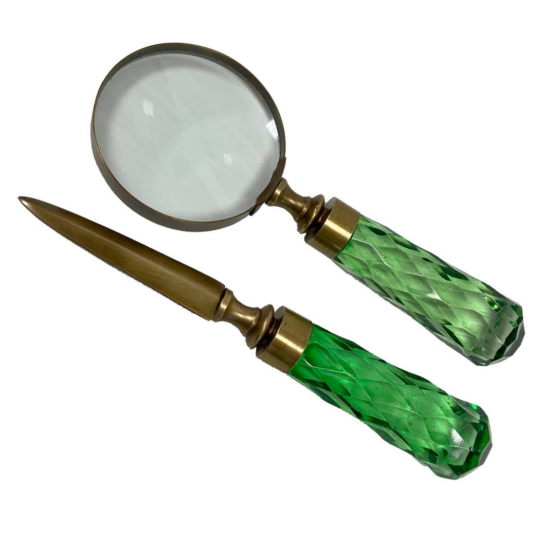 Brass and Glass Magnifier and Letter Opener Desk Set - Maison and Mer