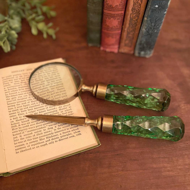 Brass and Glass Magnifier and Letter Opener Desk Set - Maison and Mer
