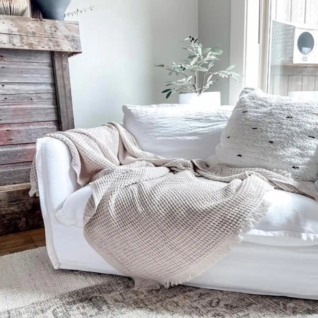 Sand Waffle Weave Blanket – 100% Turkish Aegean Cotton