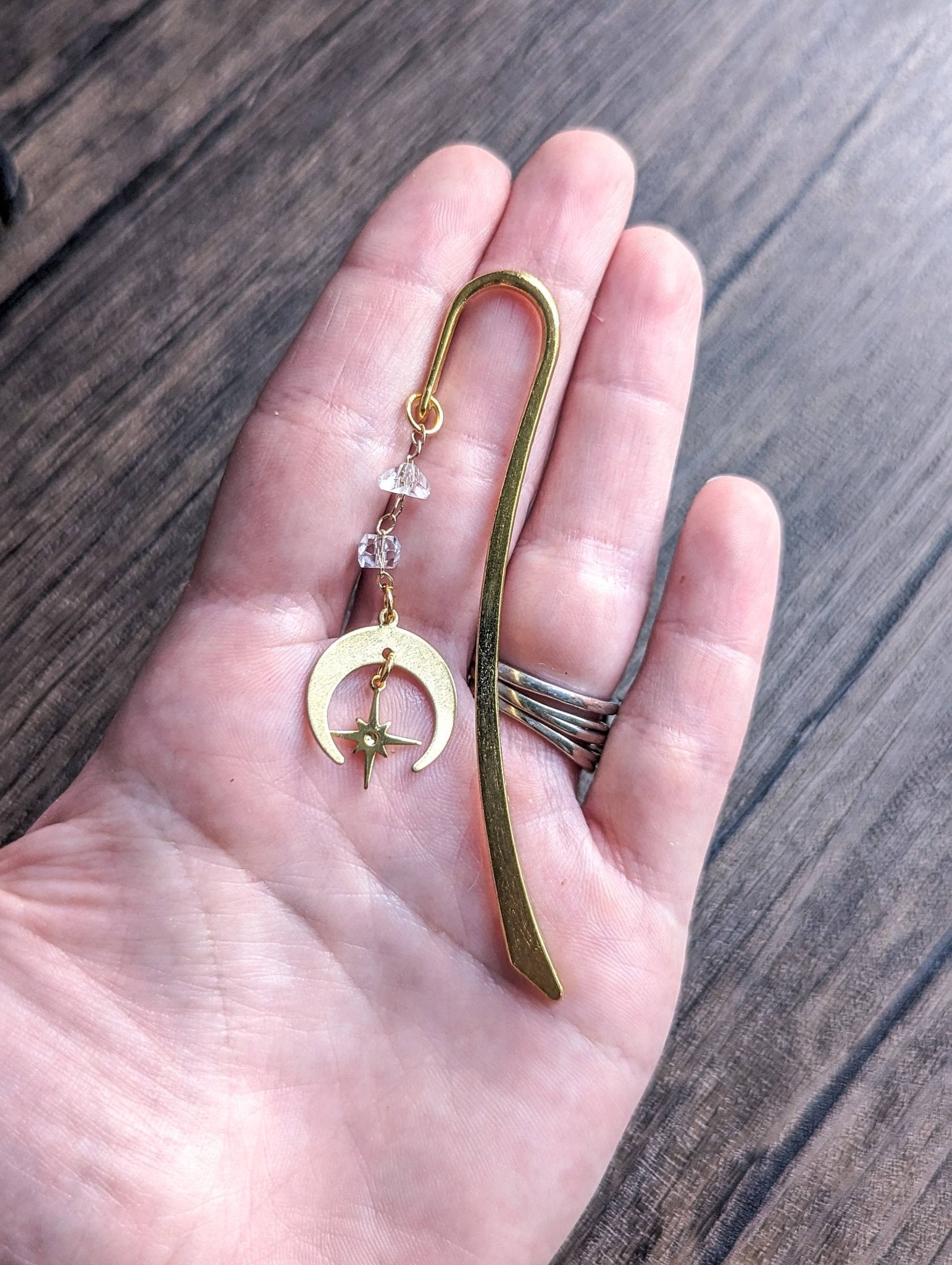 Crescent Moon and North Star Gold Metal Hook Bookmark - Maison and Mer