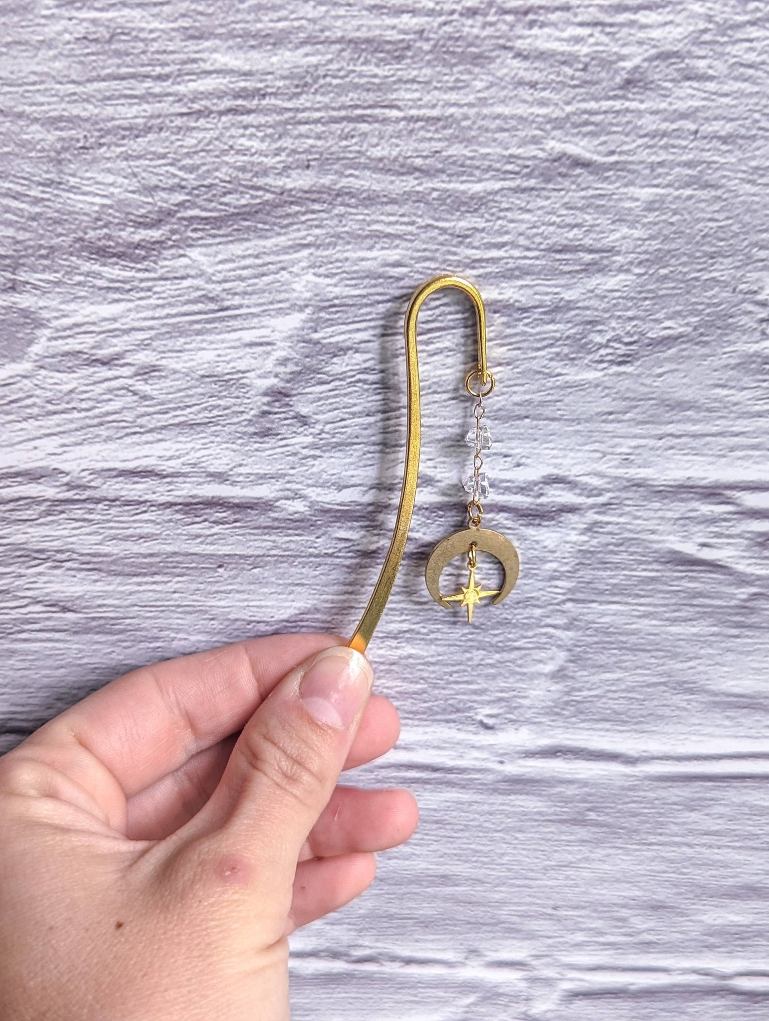 Crescent Moon and North Star Gold Metal Hook Bookmark - Maison and Mer
