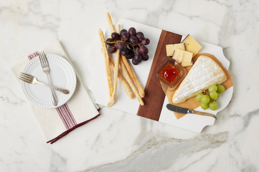 Maison Trefoil Wood Cheese Board Charger, White