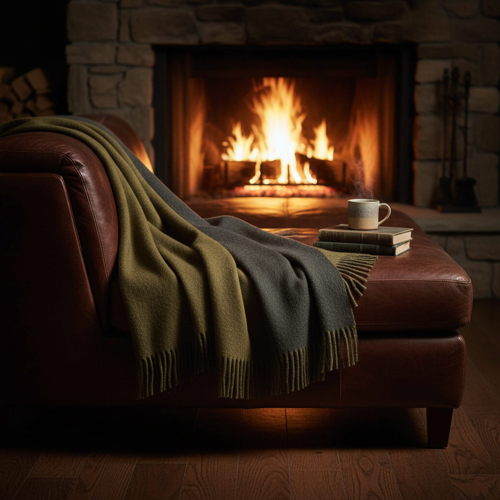 Double Face-Army/Loden-Merino Lambswool Throw
