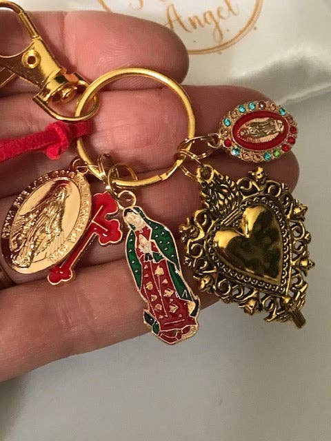 Llavero Virgen María con Sagrado Corazón y Cruz, regalo para Virgen Madre, dije Virgen con Medalla Milagrosa, llavero exvoto