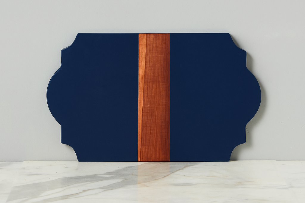 Maison Trefoil Wood Cheese Board Charger, Navy Blue