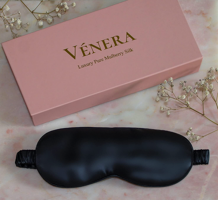 Mascarilla para ojos de seda pura 100 % orgánica - Negra