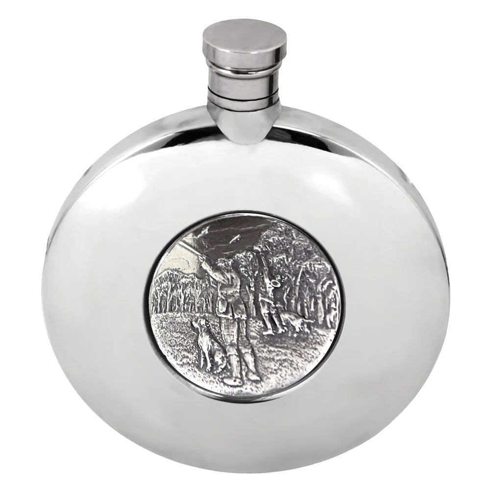 Ellipse Pewter Flask with Shooting Badge - 5.5oz - Maison and Mer