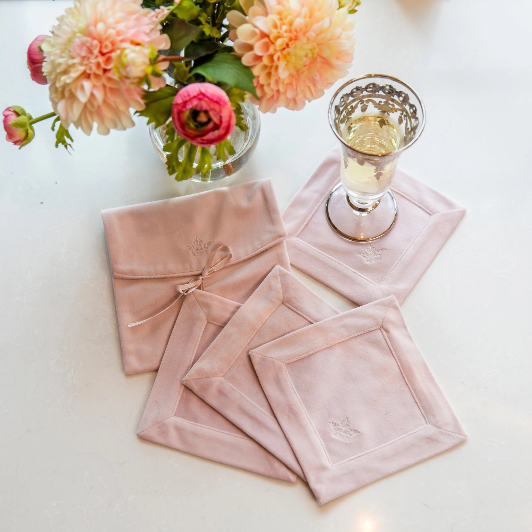 European Velvet Cocktail Napkin Set – Set of 4 Pink - Maison and Mer