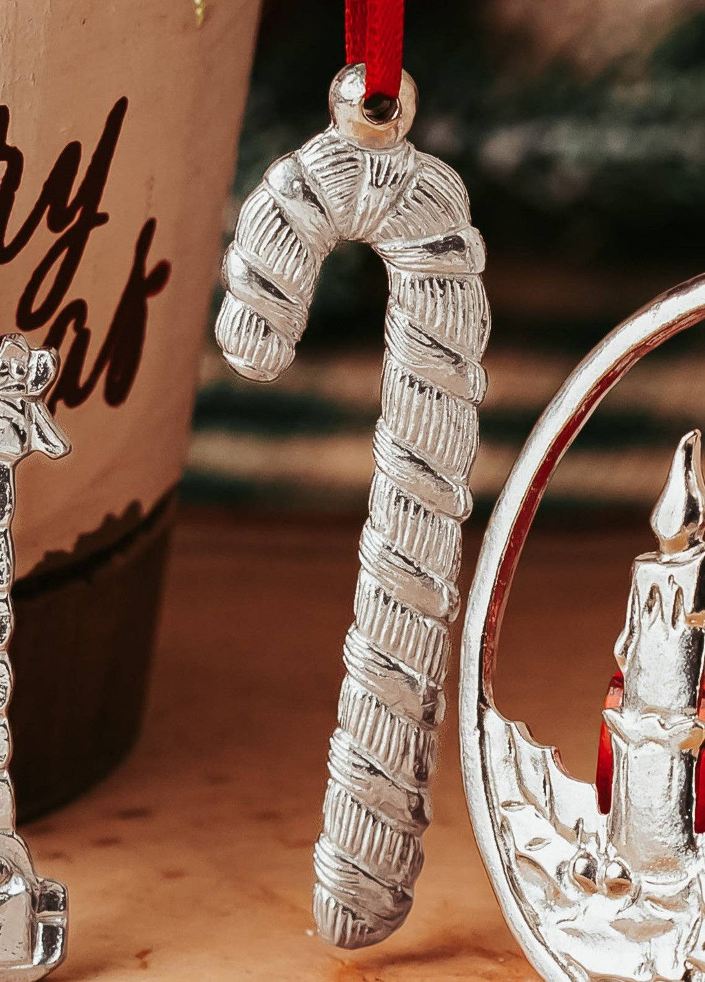 Pewter Christmas Tree Ornament-Candy Cane - Fireplace