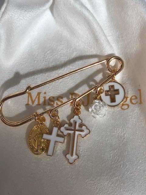 Broche de exvoto, broche de cruz y medalla religiosa, broche de cruz rosa, regalo de cruz para mamá, regalo de cruz de ceremonia blanca, cruz kawaii