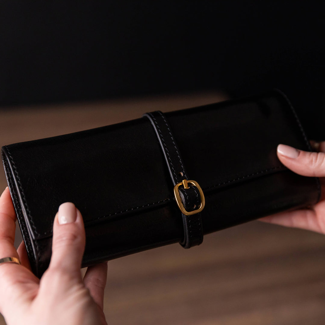 Estuche de viaje enrollable de cuero para joyas - Madame Bouvary