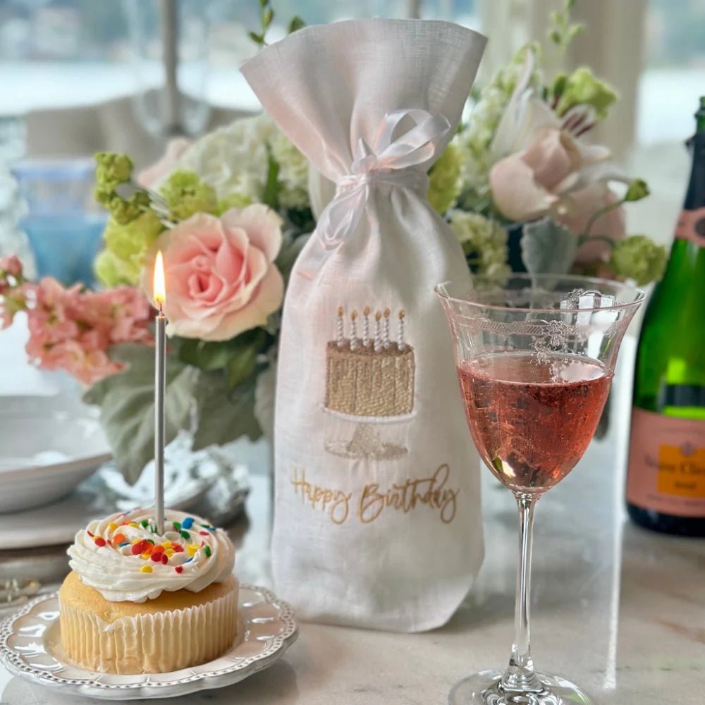 Happy Birthday Cake Linen Wine Bag - Maison and Mer