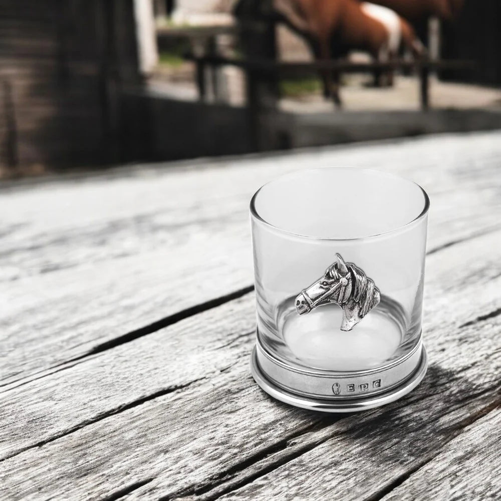 Horse Head Pewter Whisky Glass Tumbler - 11oz - Maison and Mer