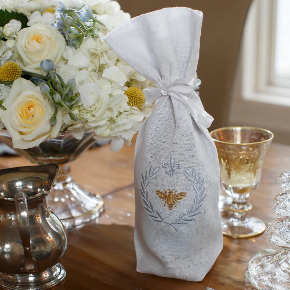 Italian Bee Linen Wine Bag - Maison and Mer