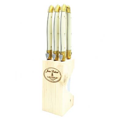 Jean Dubost 6 Steak Knives Ivory in Wooden Block - Maison and Mer