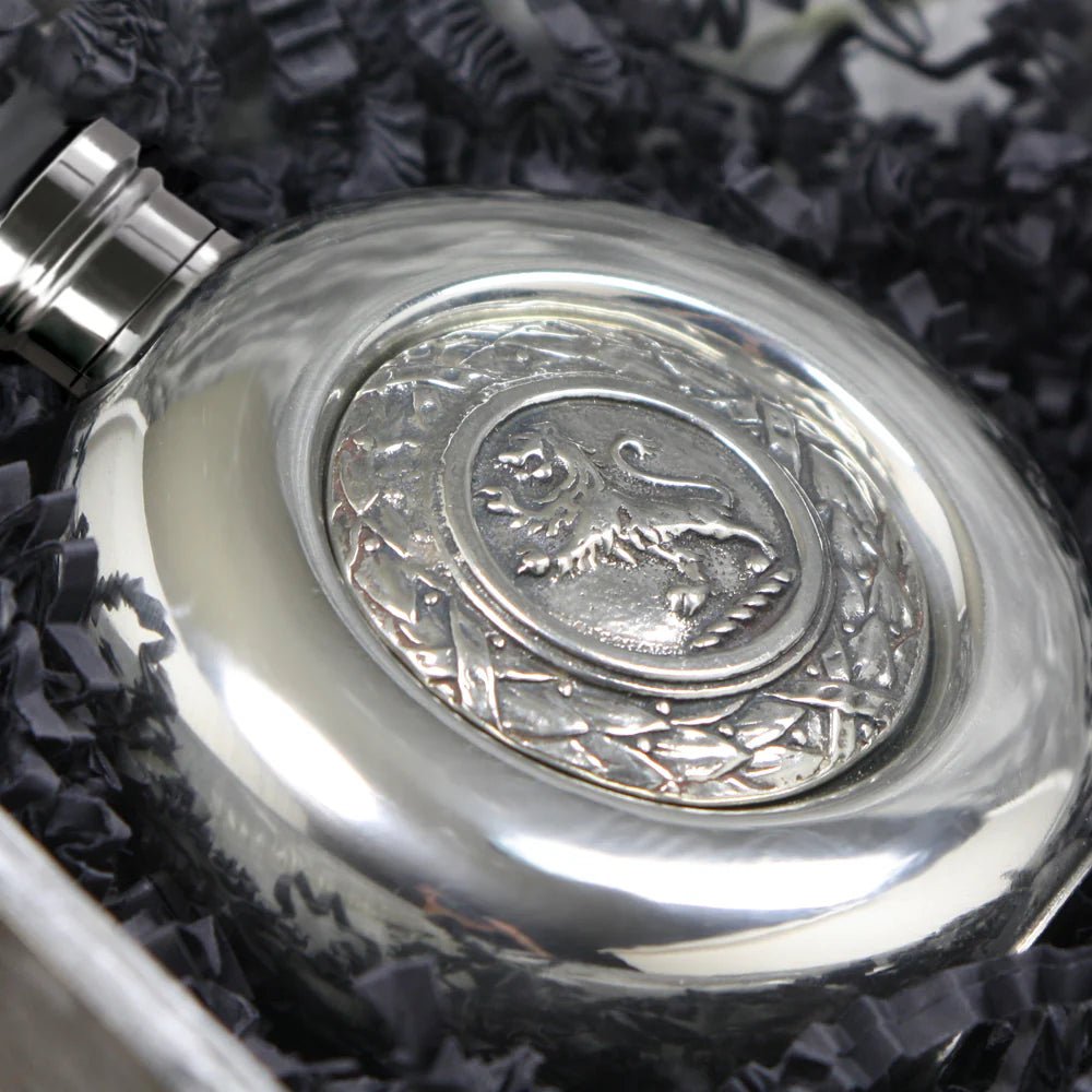 Lion Crest Pewter Flask - 6oz - Maison and Mer