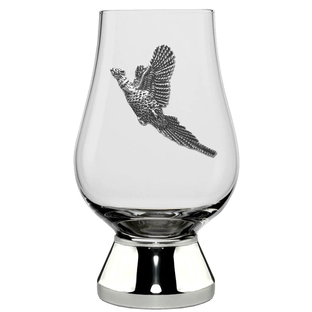 Pheasant Whisky Glass With Pewter Base - Maison and Mer