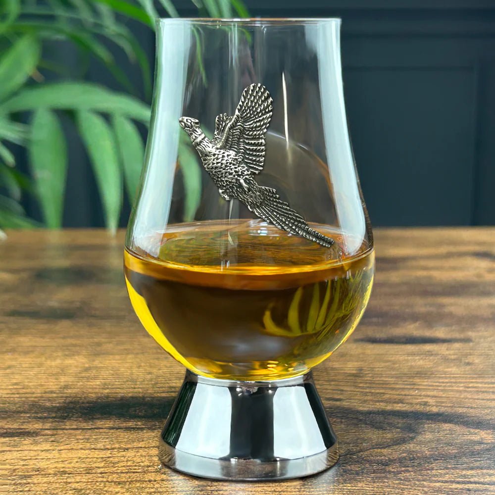 Pheasant Whisky Glass With Pewter Base - Maison and Mer