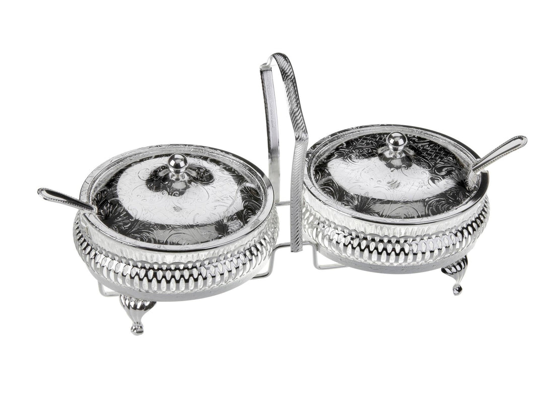 Queen Anne Silver Plated Double Jam Dish with Lids and Spoons - Maison and Mer