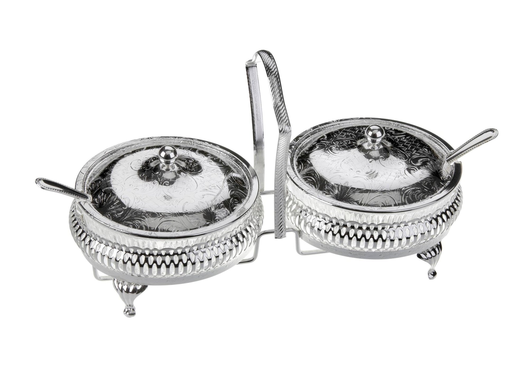 Queen Anne Silver Plated Double Jam Dish with Lids and Spoons - Maison and Mer
