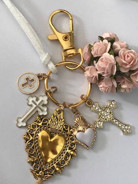 Sacred heart and cross keychain - Maison and Mer