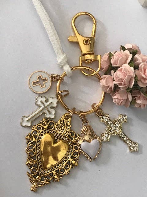Sacred heart and cross keychain - Maison and Mer