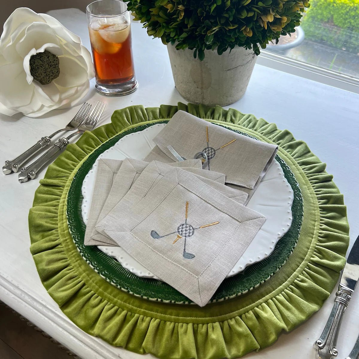 Soft Flax Golf Cocktail Napkin Set – Set of 4 - Maison and Mer