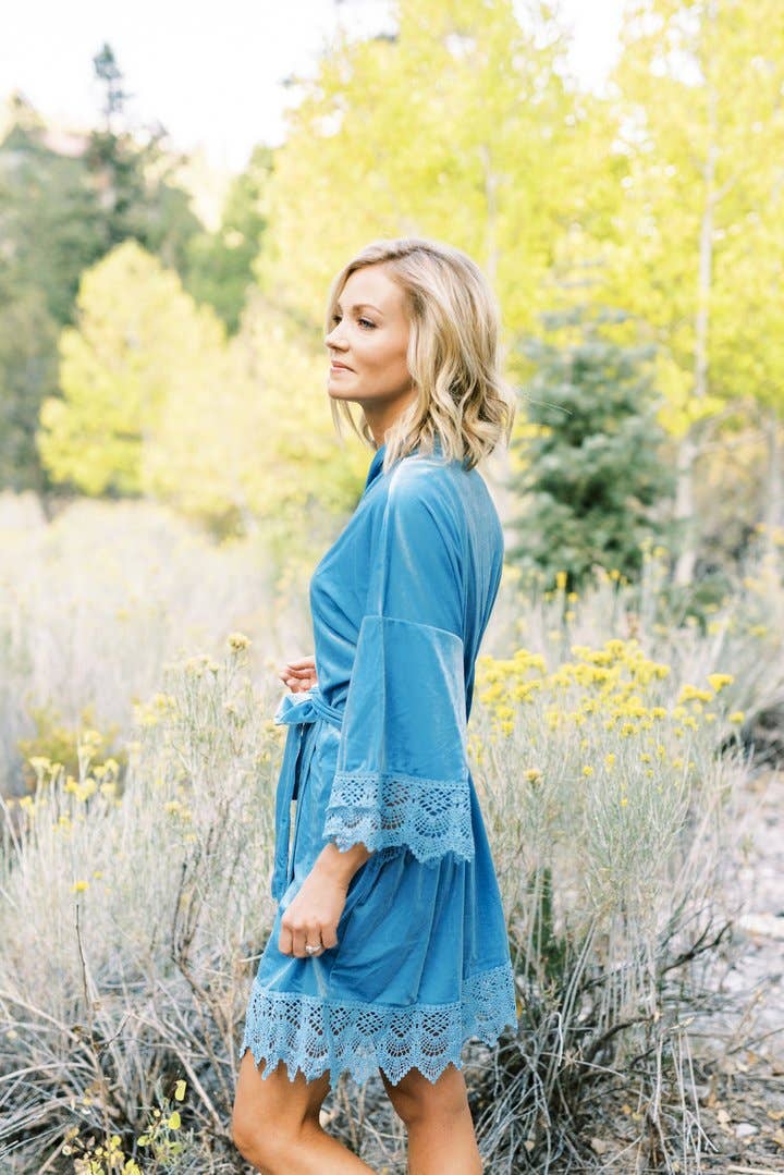 Velvet and Lace Robe - Light Blue - Maison and Mer