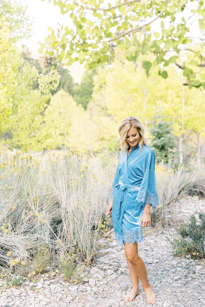 Velvet and Lace Robe - Light Blue - Maison and Mer