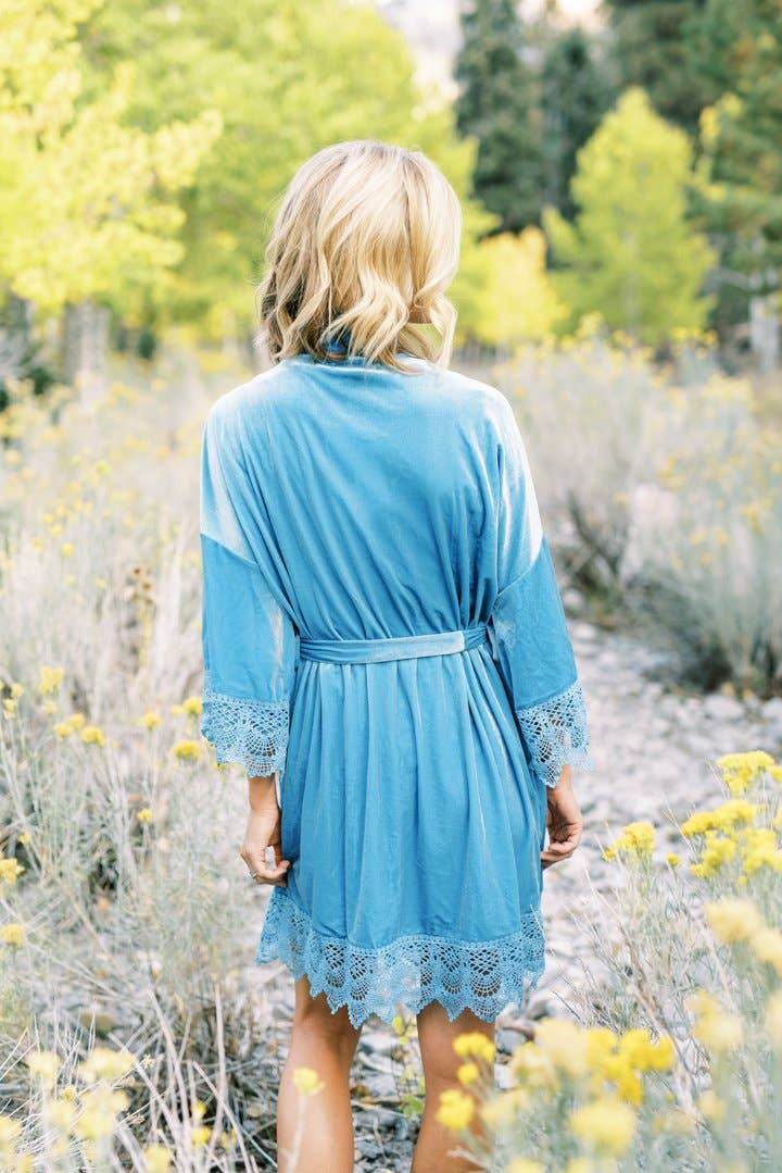 Velvet and Lace Robe - Light Blue - Maison and Mer