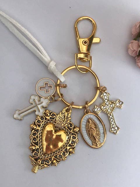 Virgin Mary keychain with sacred heart and cross - Maison and Mer