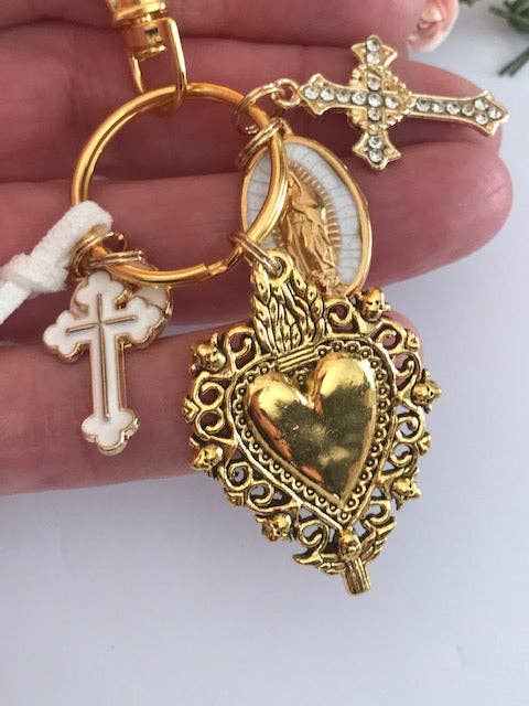Virgin Mary keychain with sacred heart and cross - Maison and Mer