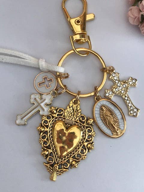 Virgin Mary keychain with sacred heart and cross - Maison and Mer