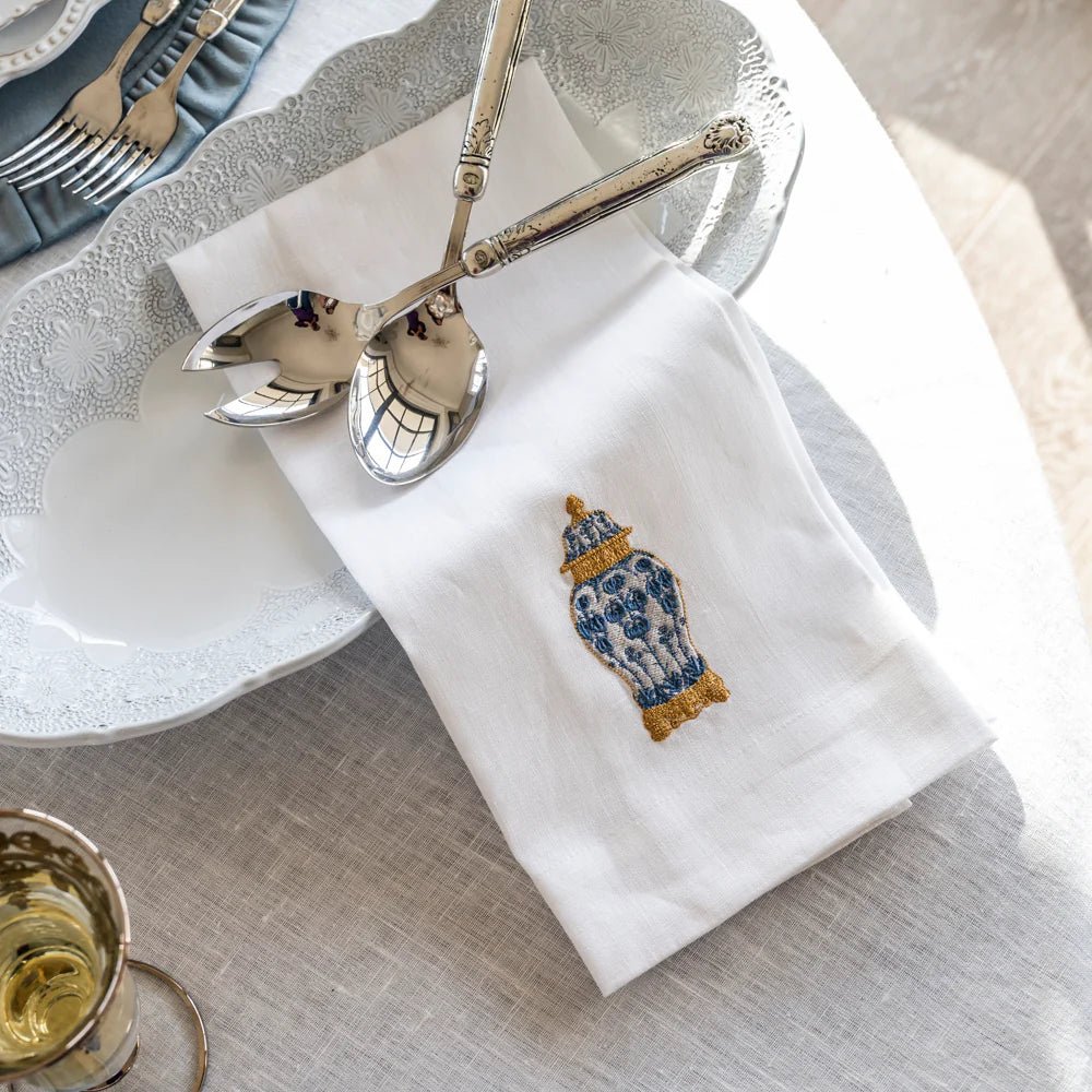 White Chinoiserie Filigree Linen Towel - Maison and Mer