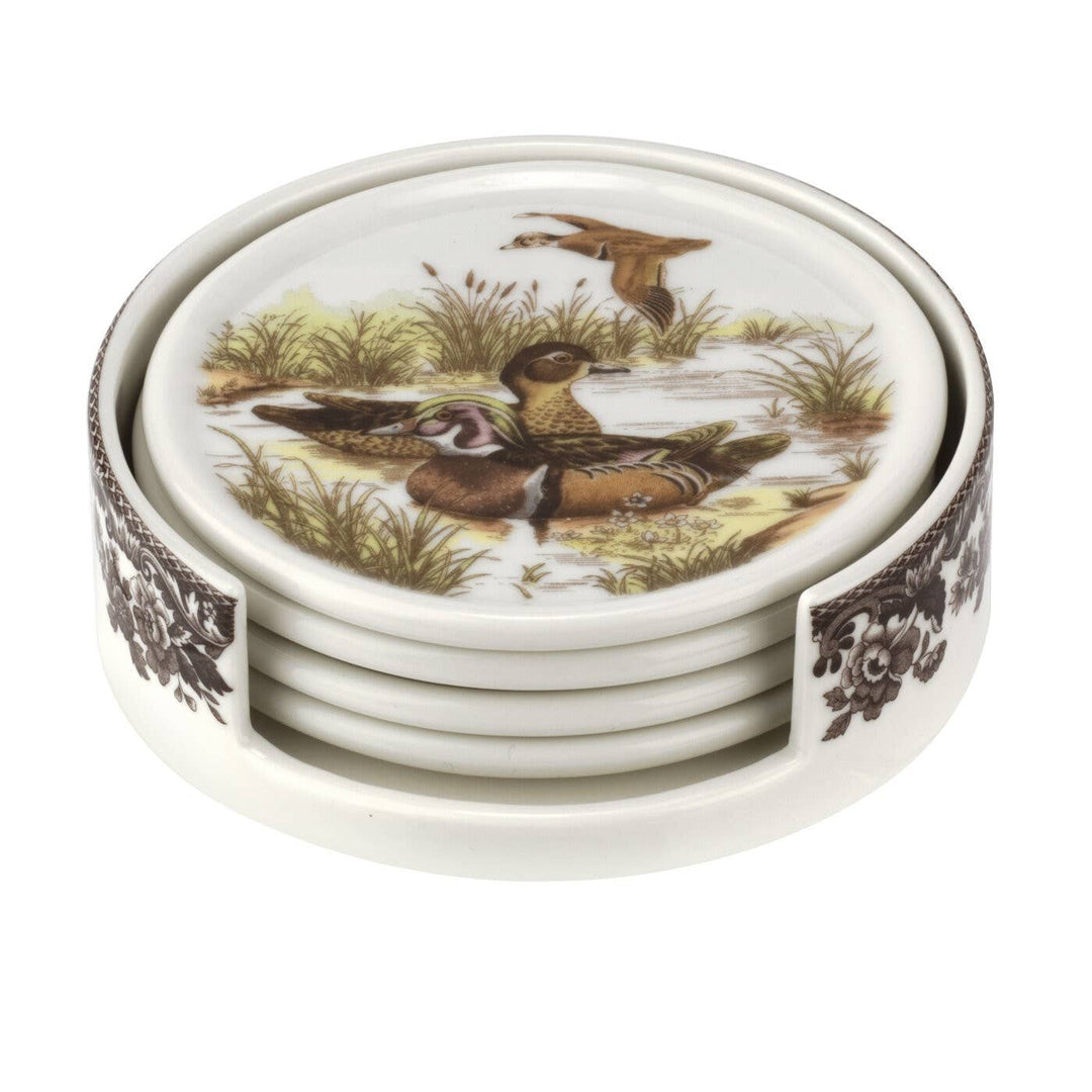 Woodland 4 Piece Ceramic Coasters with Holder - Maison and Mer